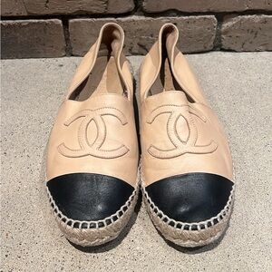 Chanel Beige and Black Espadrille Flats